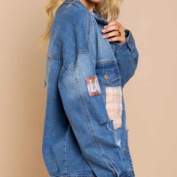 Oversized Distressed Denim "Love" Jacket - Picture 4 of 16